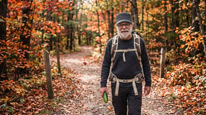 George hiking with a cucumber
